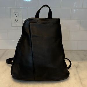 Tignanello Black Leather Sling Backpack Convertible Travel Bag